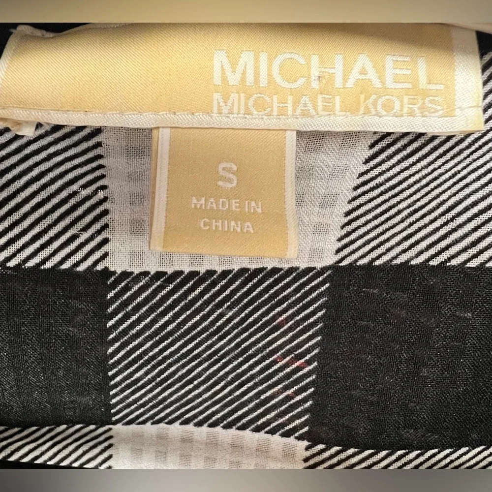 Michael Kors Black/White Plaid Shirt-‎ Small, Discoloration near snap in front
